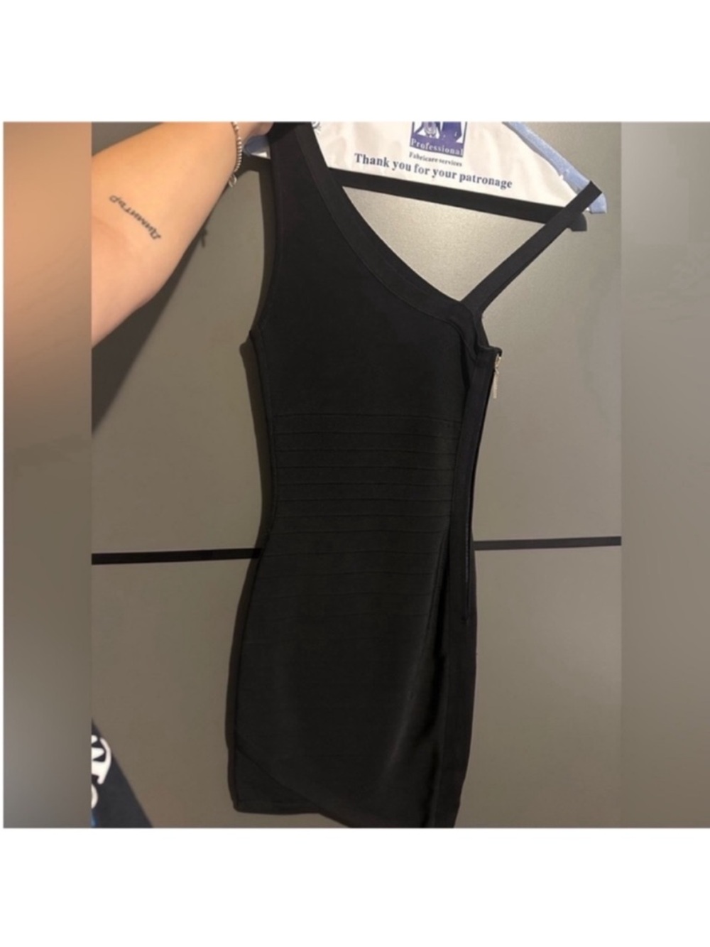 Marciano Black One-Shoulder Asymmetric Bodycon Dress